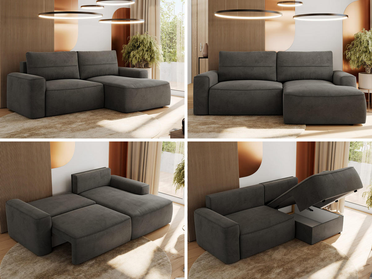 ECKSOFA BELLUNO L Dunkelgrau Velvet - Rechts - Dunkelgrau/Schwarz, Textil (233/144cm) - MKS