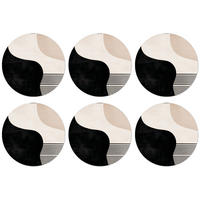 GLASUNTERSETZER Abstrakt - Japandi - Beige - Modern Tischuntersetzer 10x10 cm - Schwarz, Naturmaterialien (10/0.2cm) - MuchoWow