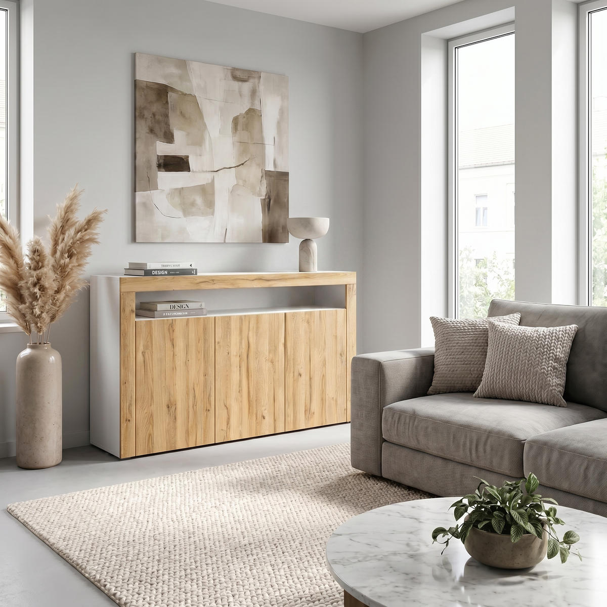 SIDEBOARD Valencia Eiche Natur/ Eiche Natur - Eichefarben, Holzwerkstoff (155/92/40cm) - Vladon