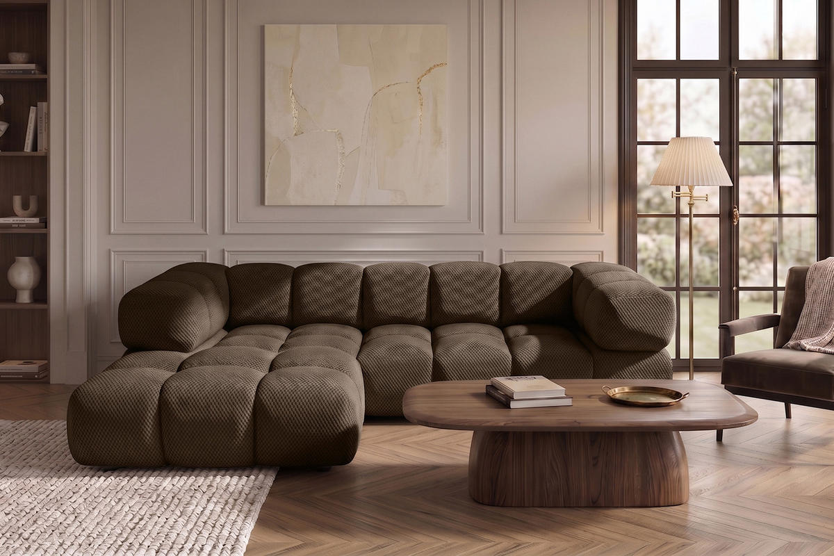 ECKSOFA L-FORM, Strukturierter Premiumstoff Sonic, Braun, Links, Averro - Braun, Holz (280/150cm) - Kaiser Möbel