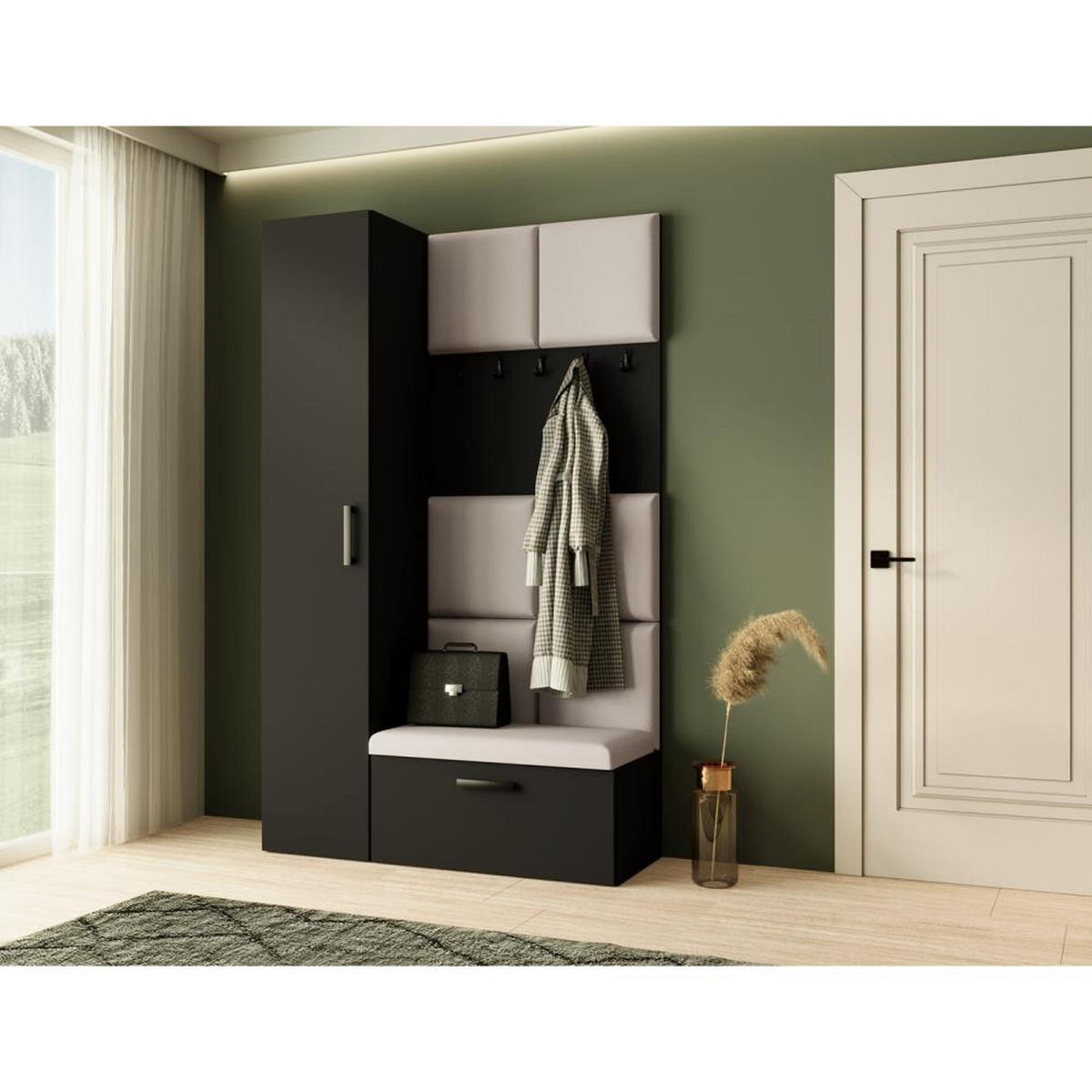 GARDEROBE Margaret I+IV 121/203/43 mit gepolsterten Paneelen - Beige/Schwarz, Holzwerkstoff/Kunststoff (121/203/43cm) - Beautysofa