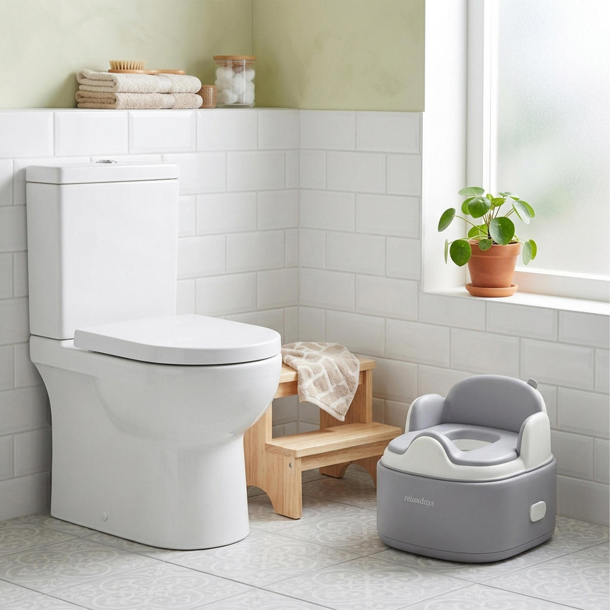 NOČNÍK Šedá Bílá 4-v-1 s víkem - různobarevná, plast (36.5/29cm) - Relaxdays