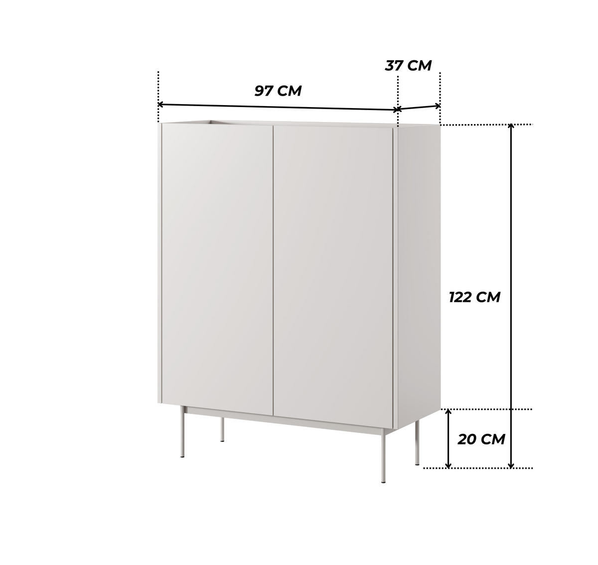 MODERNE Hochkommode LUMO KW2D (Kaschmir Matt, Eiche Linea, Metallfüße, Soft-Close) - Kaschmir/Eichefarben, Holz/Holzwerkstoff (97/122/37cm) - Ravio