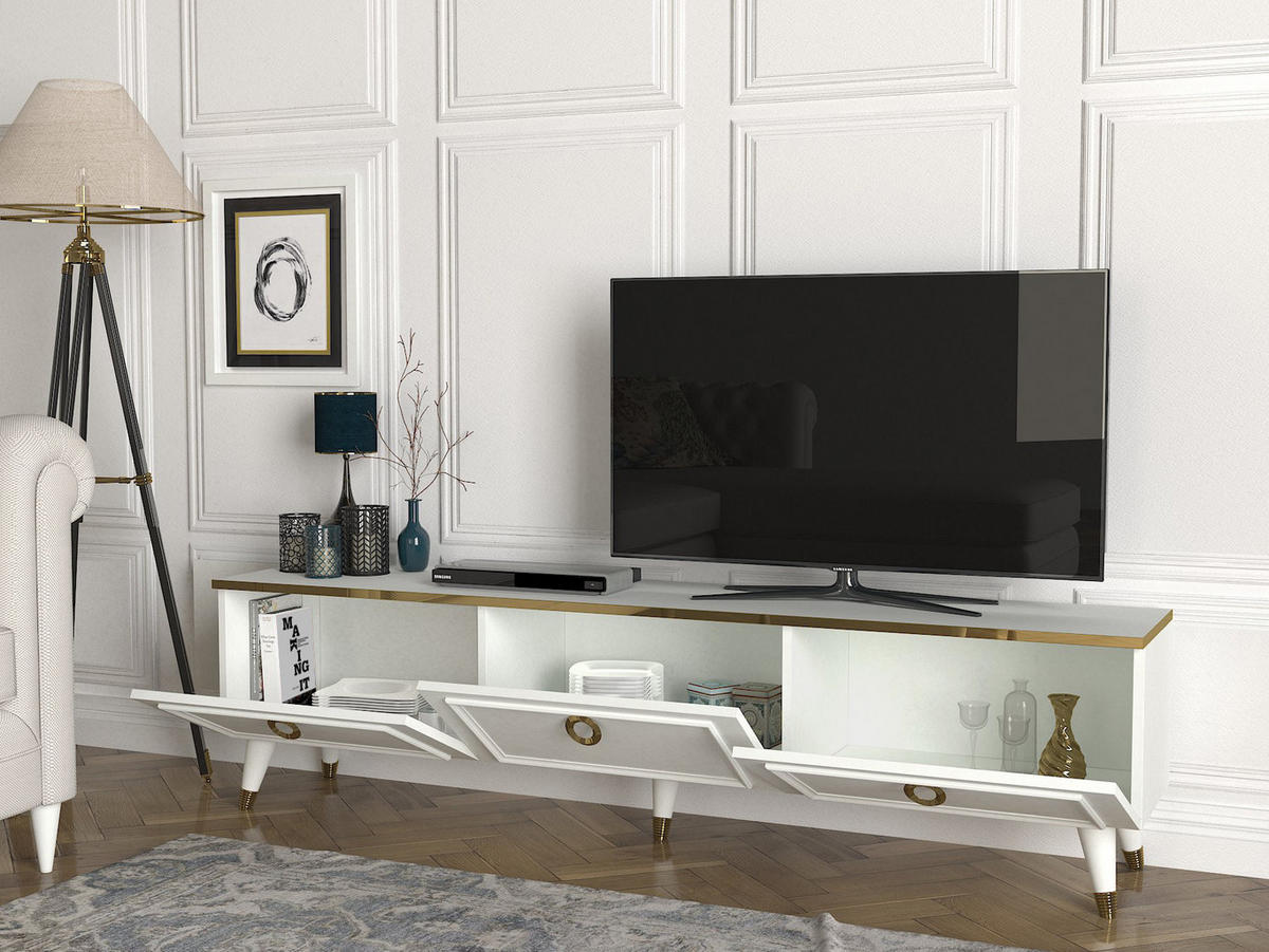 TV-LOWBOARD Cornelia Weiß - Goldfarben/Weiß, Holzwerkstoff/Kunststoff (180/46.3/35cm) - moebel17