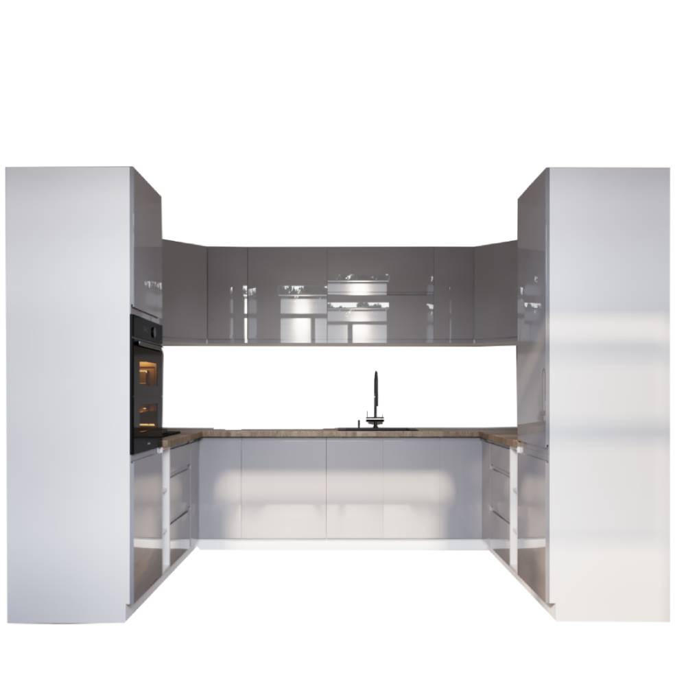 ECKKÜCHE 230 x 320 × 230 cm- Aspen K102-M780 - in Grau/Hochglanz - Grau, Holz/Holzwerkstoff (320/212/230cm)