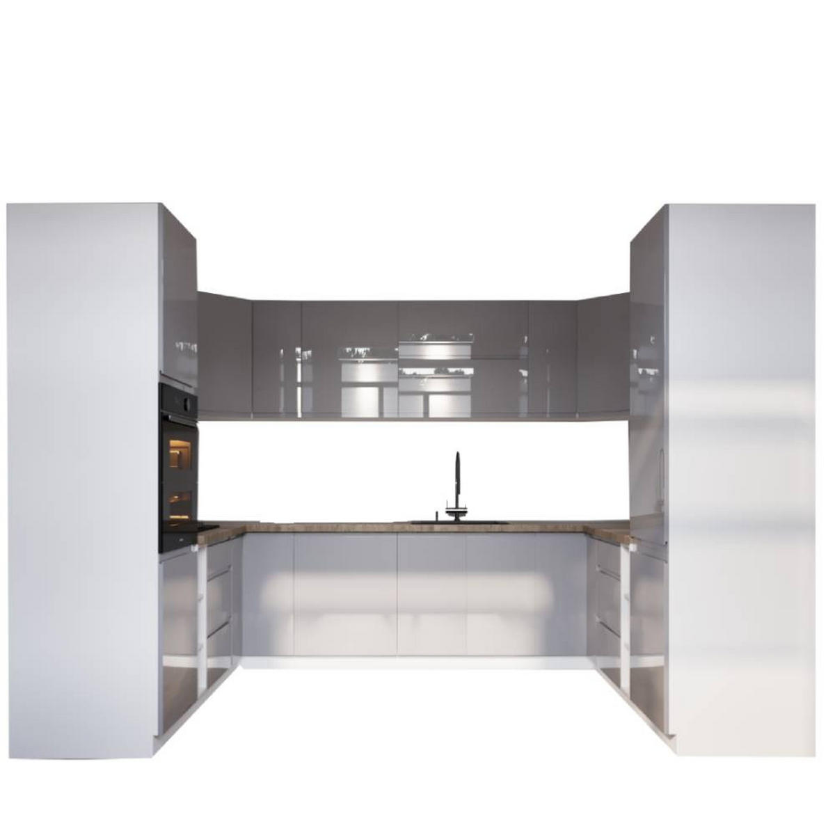 ECKKÜCHE 230 x 320 × 230 cm- Aspen K102-M780 - in Grau/Hochglanz - Grau, Holz/Holzwerkstoff (320/212/230cm)