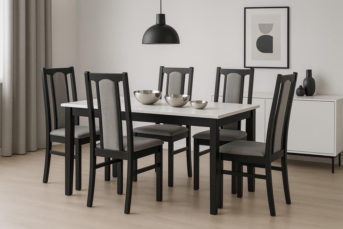 STUHL KOLGA (6er Set) - Silberfarben/Schwarz, Holz (43/94/40cm) - Leaf Design
