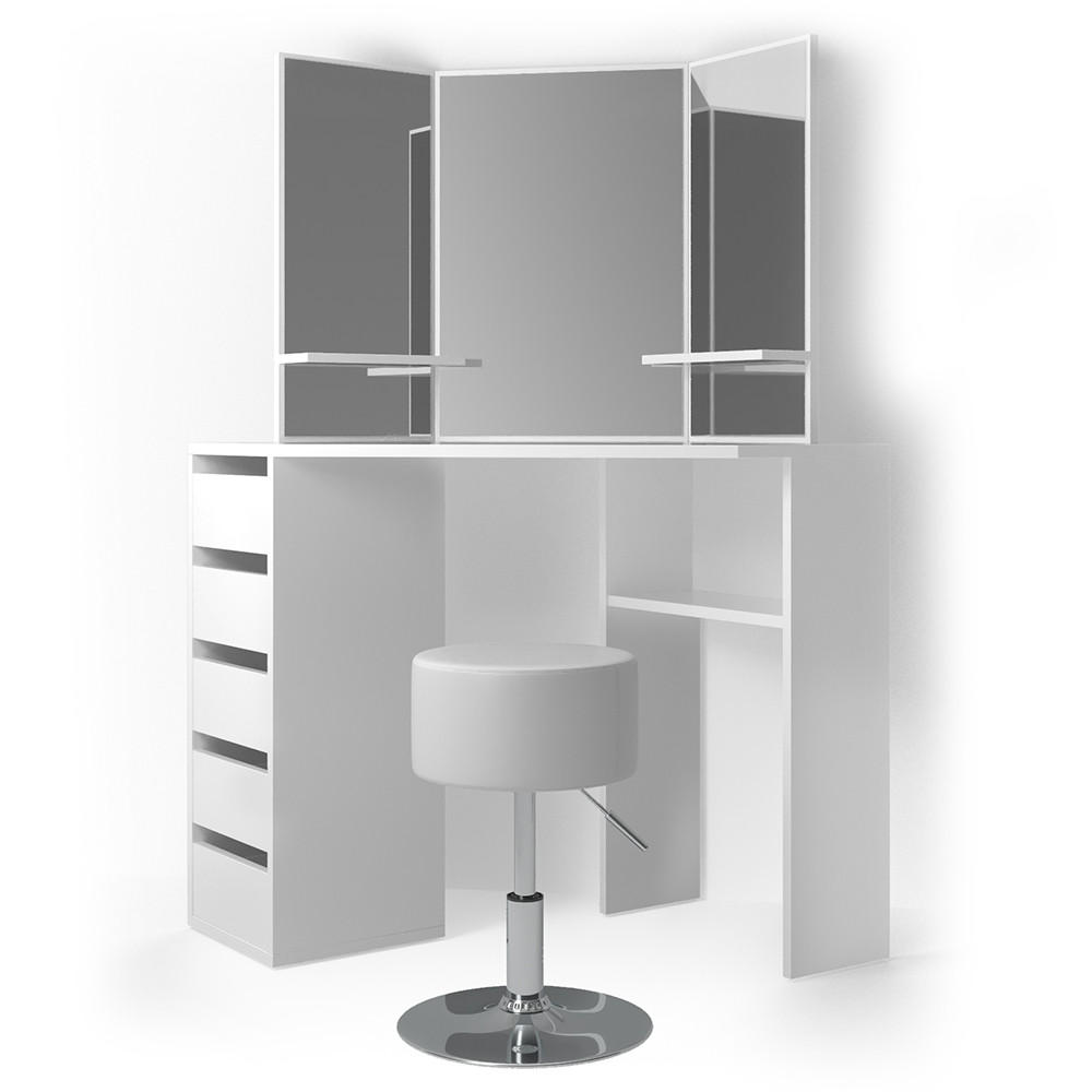 ECKSCHMINKTISCH Arielle Weiß 110 cm mit Hocker - Weiß, Holzwerkstoff (110/141.5/54cm) - Vicco