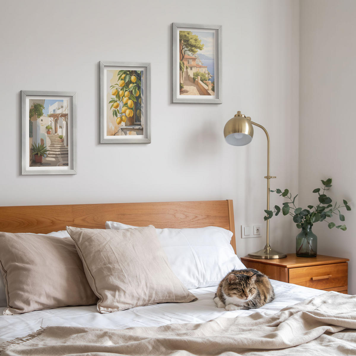 WANDBILDER 3er Set - 20x30 cm Silberner Rahmen - Lemon Streets Meerblick - Silberfarben, Kunststoff (20/30cm) - ArtPrintCave