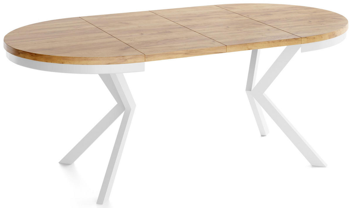 OKRUHLY Rozkladaci Jedalensky Stol - Stol Loft s Bielymi Kovovymi Nohami - 120 až 200 cm - Industrialny Stol - 120 cm - Dub Craft - hnedá/biela, kov/kompozitné drevo (120/200/76cm) - WFL GROUP