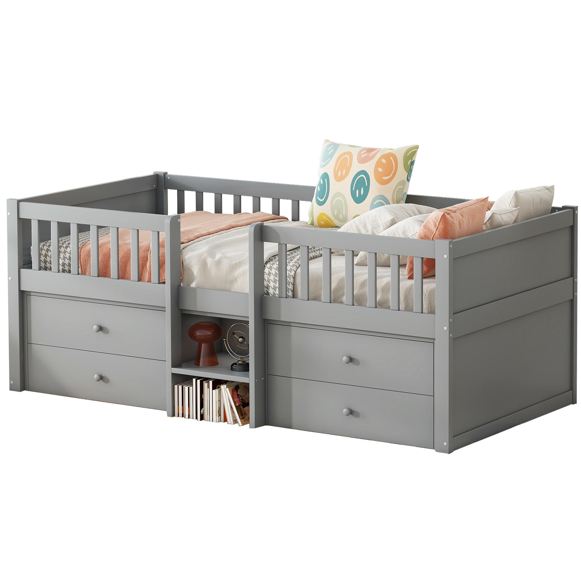HOCHBETT 90/200 cm in Grau mit 4 Schubladen und Rausfallschutz - Grau, Holz (90/200cm) - BEAOK