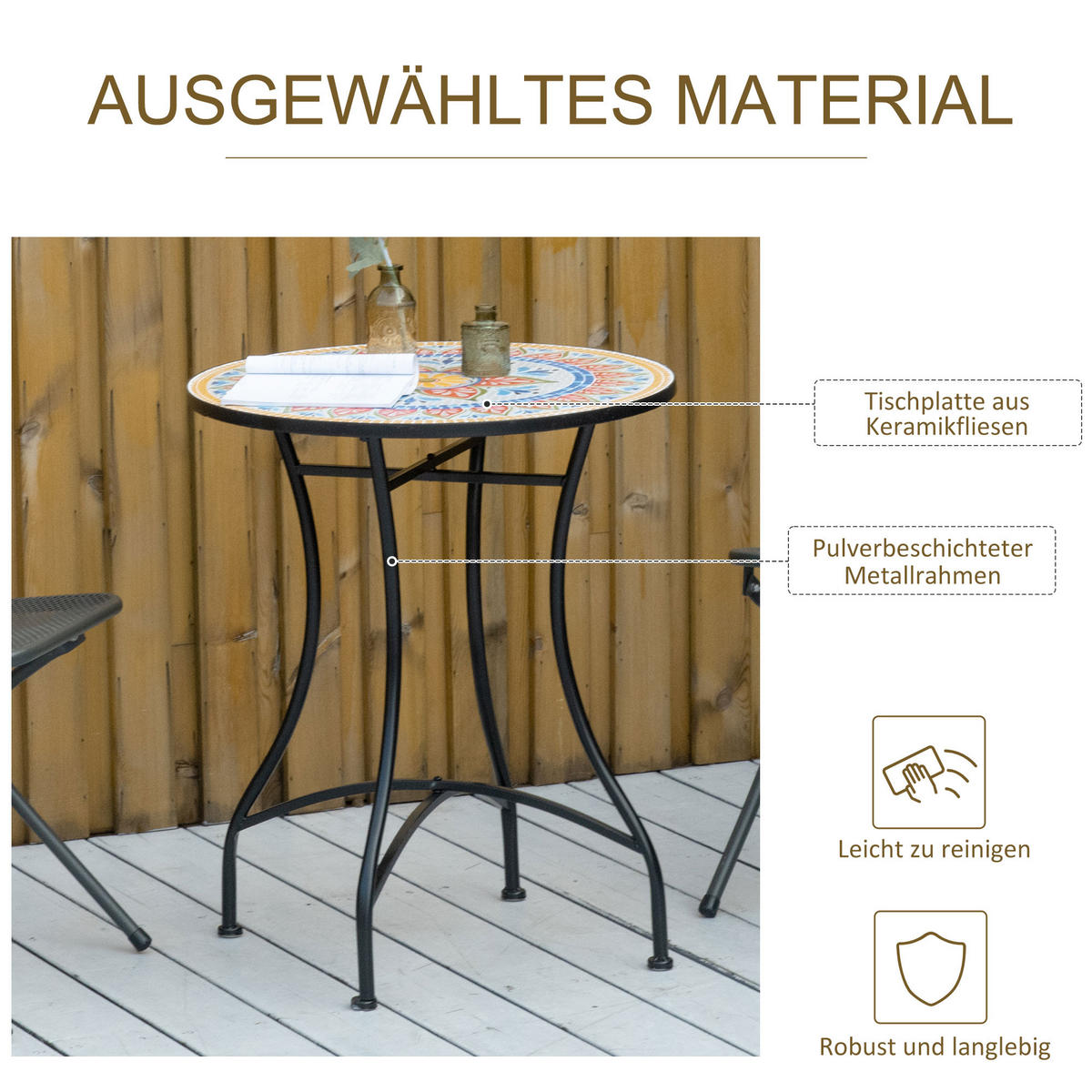 GARTENTISCH, Rot+Blau+Weiß, Keramik - Blau/Rot, Keramik/Metall (60/60/71cm) - Outsunny