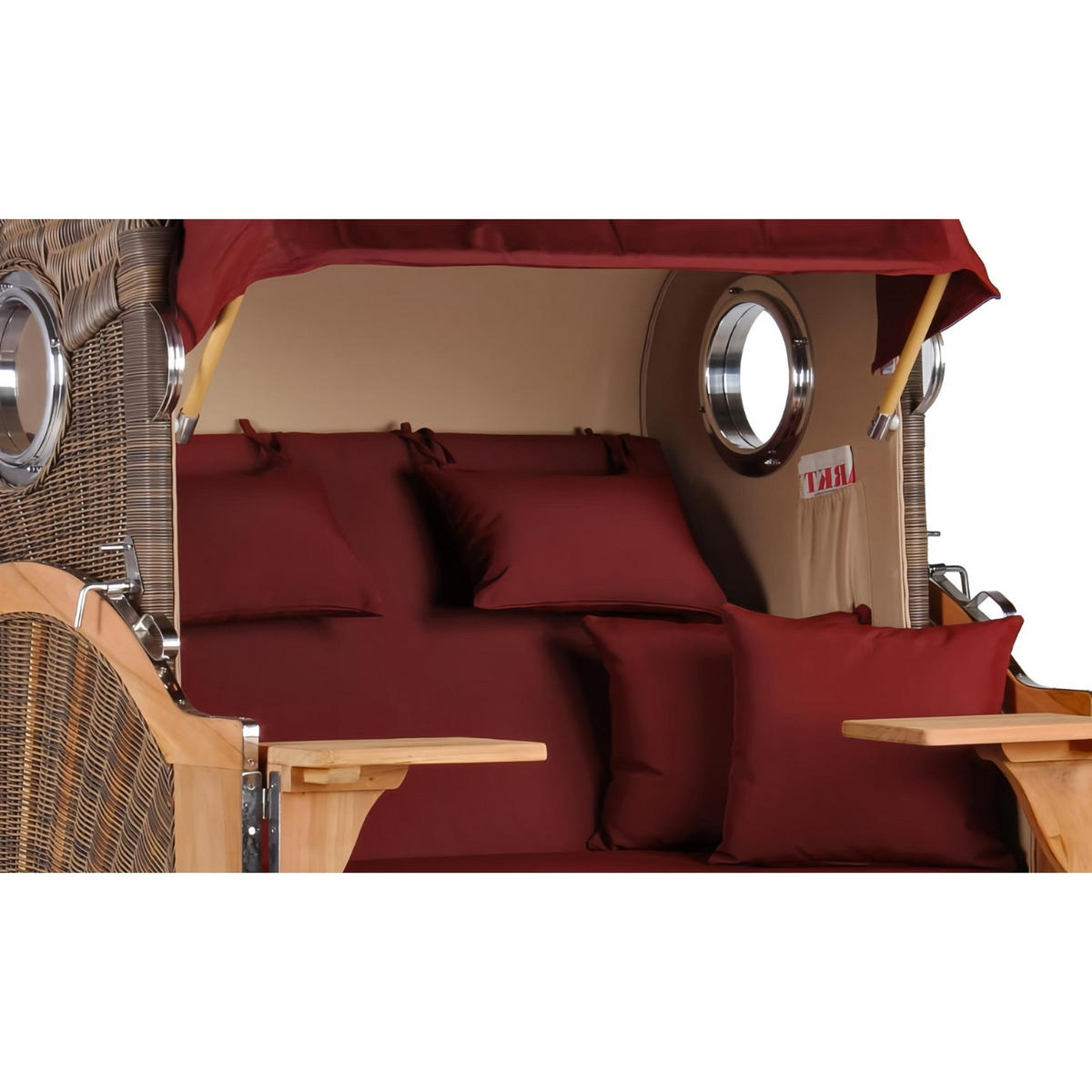 STRANDKORB Düne 2 Sitzer Teak PE Grey - Rot/Braun, Holz/Metall (125/170/80cm) - Mr. Deko