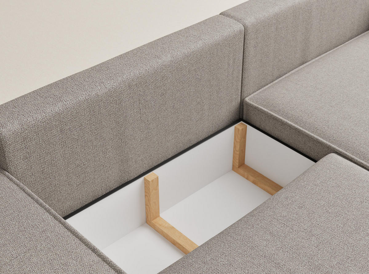 ECKSOFA MIT SCHLAFFUNKTION Moyo Seidengrau Webstoff - Beige/Schwarz, Holz/Holzwerkstoff (255/148cm) - Maison de Reve