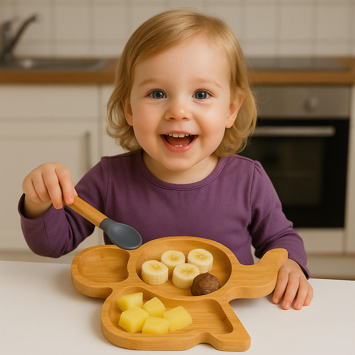 DETSKÉ menu - svetlohnedá, drevo/plast (21.5/3/18.5cm) - Relaxdays