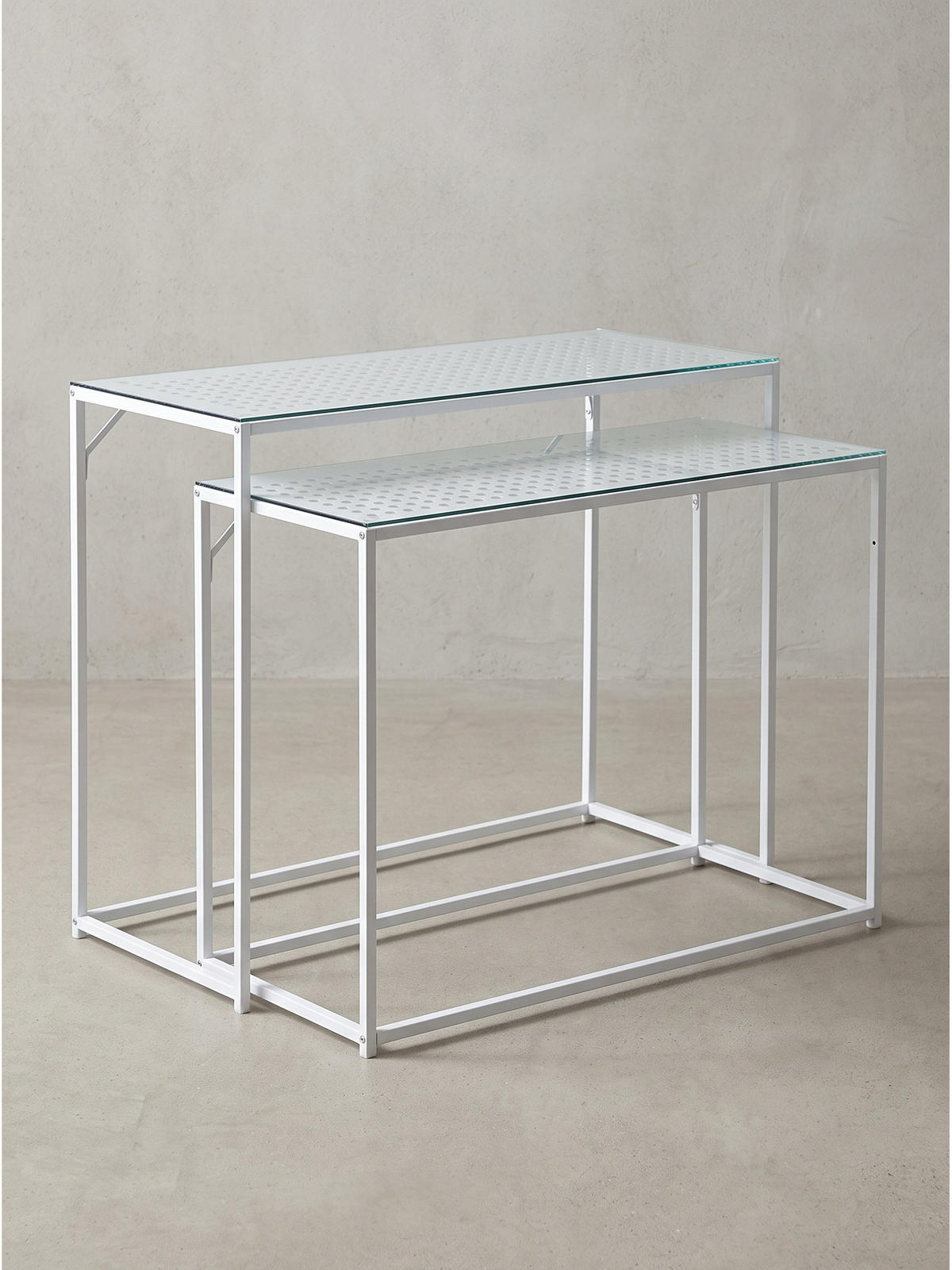 KONSOLENTISCHE 2er-Set ALCUDIA, Einscheibensicherheitsglas, Weiß, 100 x 40 x 77 cm - Weiß, Glas/Metall (40/100/77cm) - KADIMA DESIGN