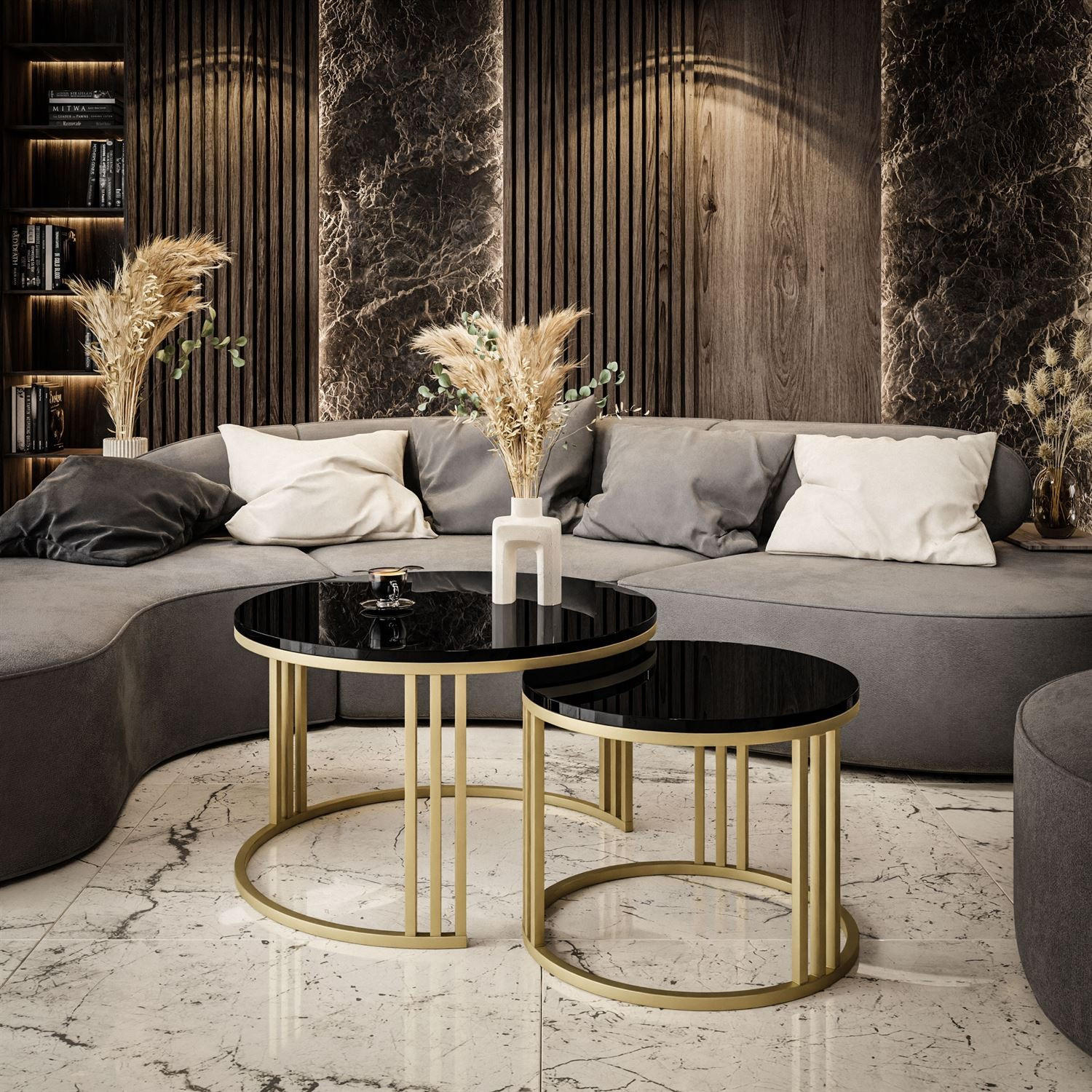 COUCHTISCH 2 in 1 LORI GOLD Hochglanz - Goldfarben/Schwarz, Holzwerkstoff (70/70/48cm) - Lookway