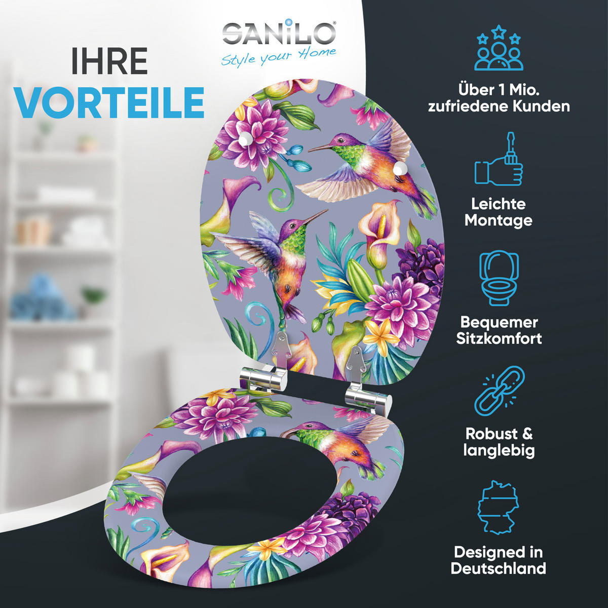 WC-SITZ mit Absenkautomatik Kolibri - Violett, Holzwerkstoff (38/6/47cm) - Sanilo