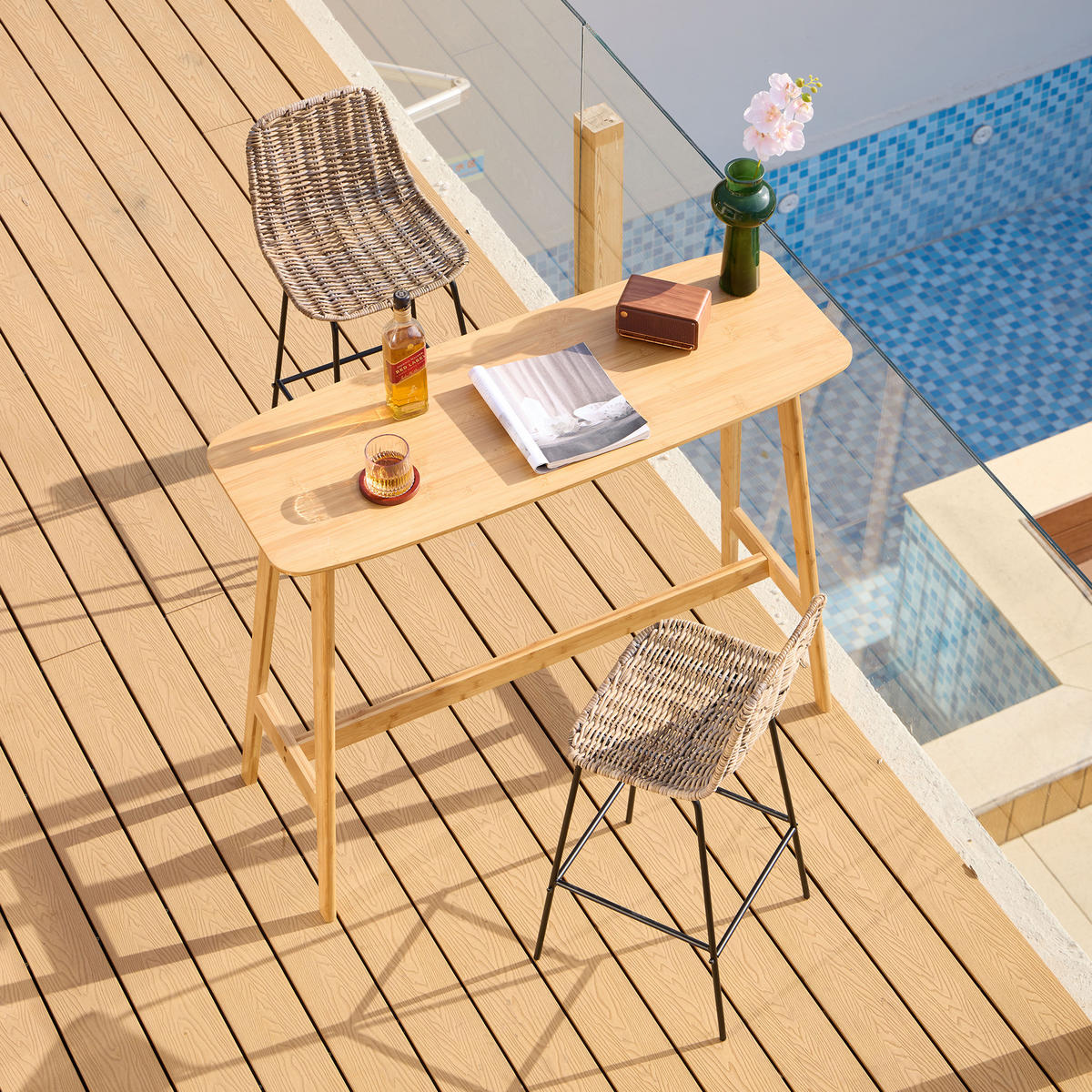 BARHOCKER 2er-Set Rattan Braun - Braun, Holz (39.5/91/41cm) - Nordlys