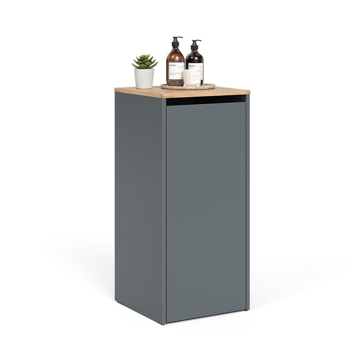 BADSCHRANK Viktor Anthrazit/Goldkraft Eiche 40.2 x 88.2 cm mit Wäschkorb - Honigeiche/Anthrazit, Holzwerkstoff (40.2/88.2/40.5cm) - Vicco