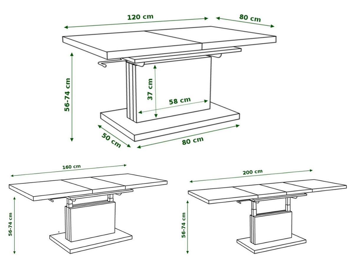 COUCHTISCH rechteckig Schwarz Hochglanz Weiß matt ausziehbar höhenverstellbar - Schwarz Hochglanz, Holzwerkstoff (80/120/56cm) - designimpex