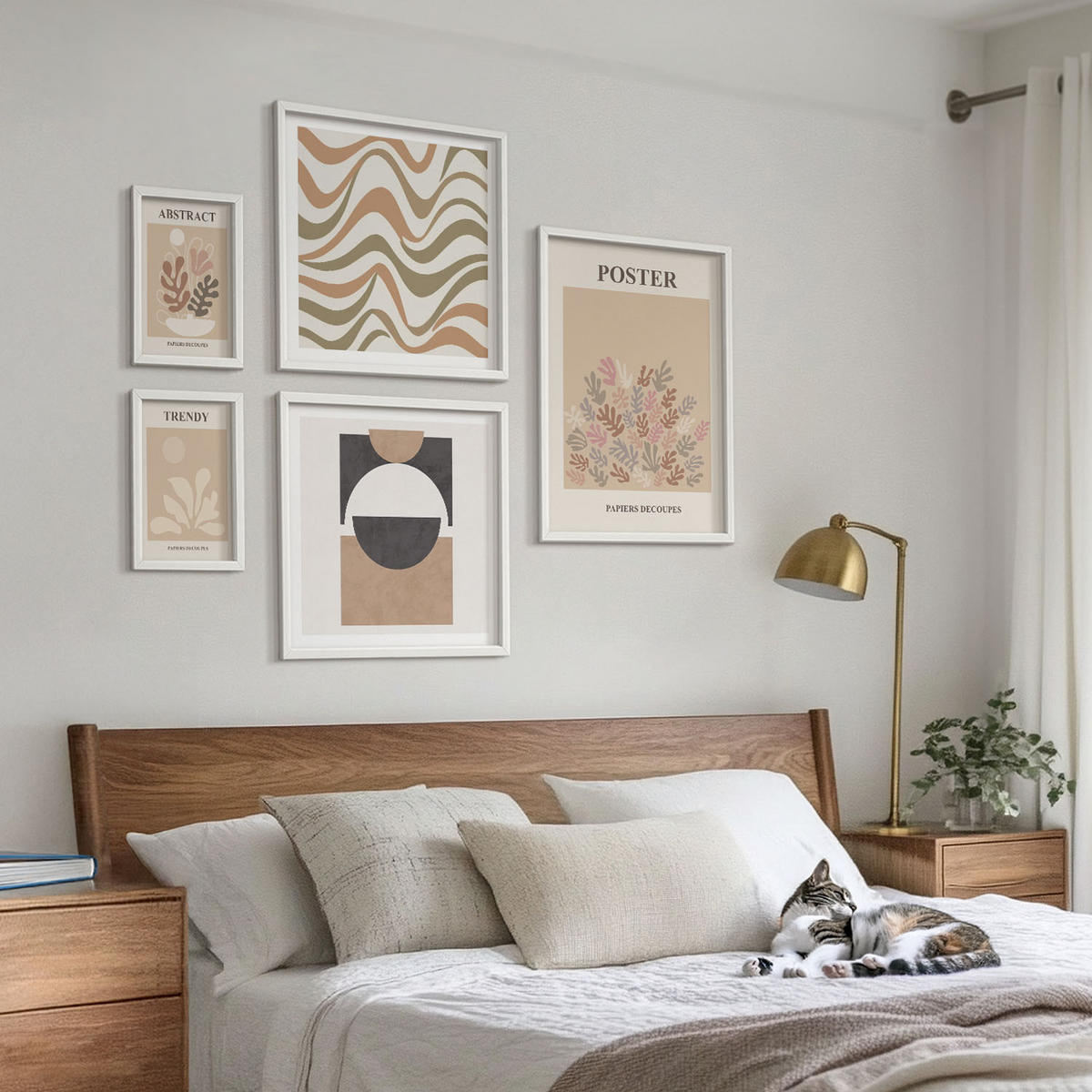 WANDBILDER 5er-Set - 50x50 cm & 20x30 cm & 40x60 cm Weißer Rahmen - Abstrakte Formenmuster - Weiß, Kunststoff (40/60cm) - ArtPrintCave