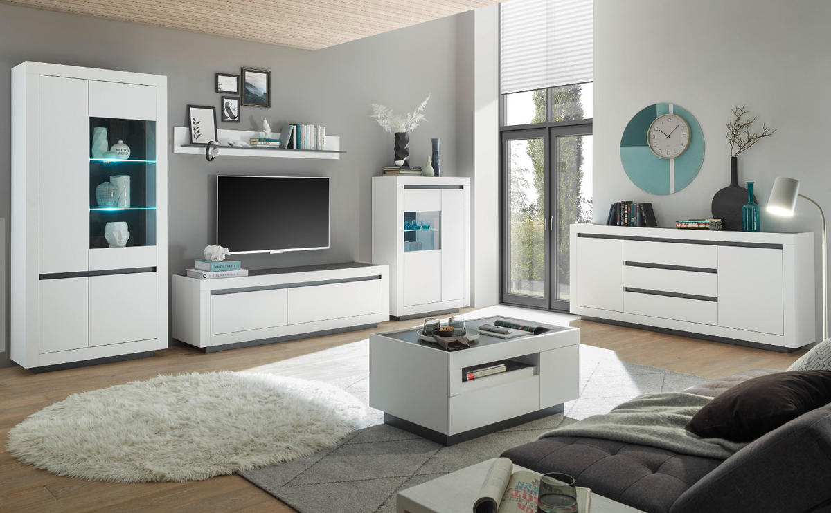 TV-LOWBOARD weiß, anthrazit, TV Unterteil 180 x 56 cm - Weiß Hochglanz/Anthrazit, Holz/Holzwerkstoff (180/56/50cm) - Furn.Design