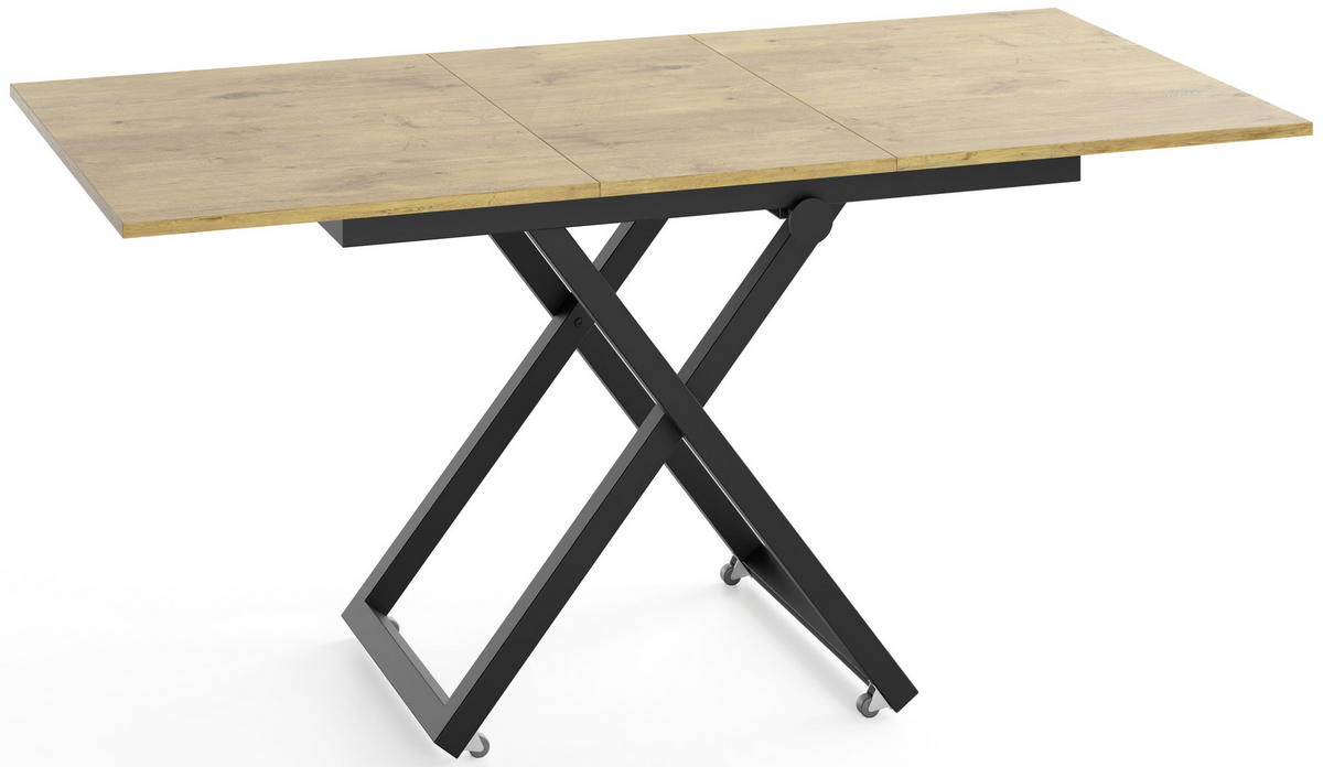 COUCHTISCH Axen höhenverstellbar ausziehbar, Eiche Braun 120-160/80/38-75 cm - Eichefarben/Schwarz, Holzwerkstoff/Metall (80/160/75cm) - WFL GROUP