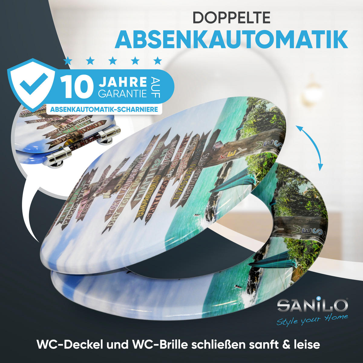 WC-SITZ mit Absenkautomatik Key West - Türkis, Holzwerkstoff (38/6/47cm) - Sanilo