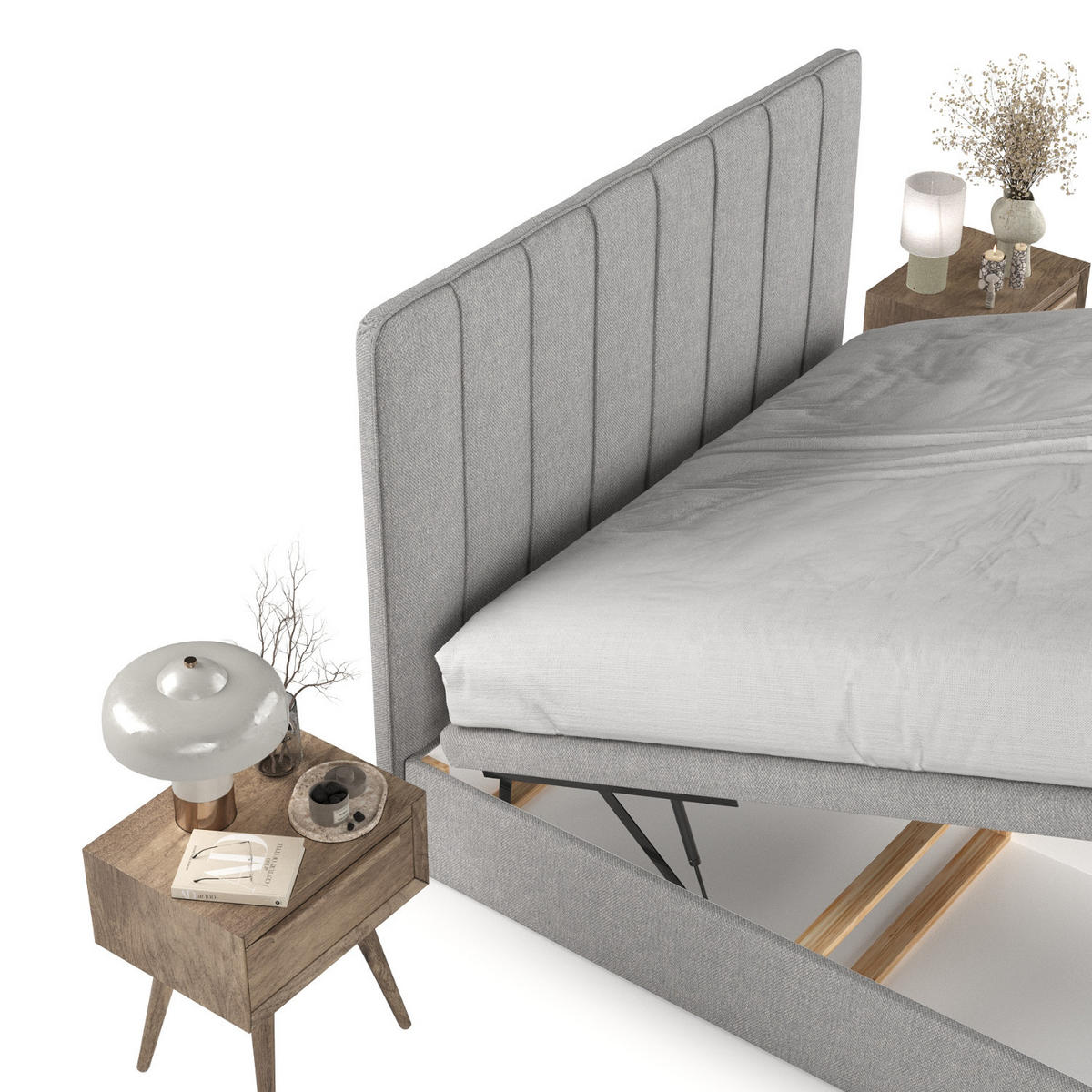 POLSTERBETT Vienna mit Stauraum 120/200 cm Grau im Megan Stoff - Schwarz/Grau, Holz/Holzwerkstoff (120/200cm) - AltaBeds