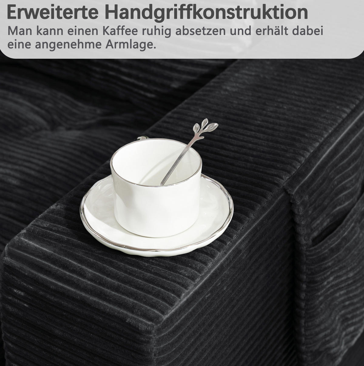 SOFA mit Ausklappfunktion und Seitentaschen Black Corduroy - Schwarz, Kunststoff (140/67/85cm) - Meubliv