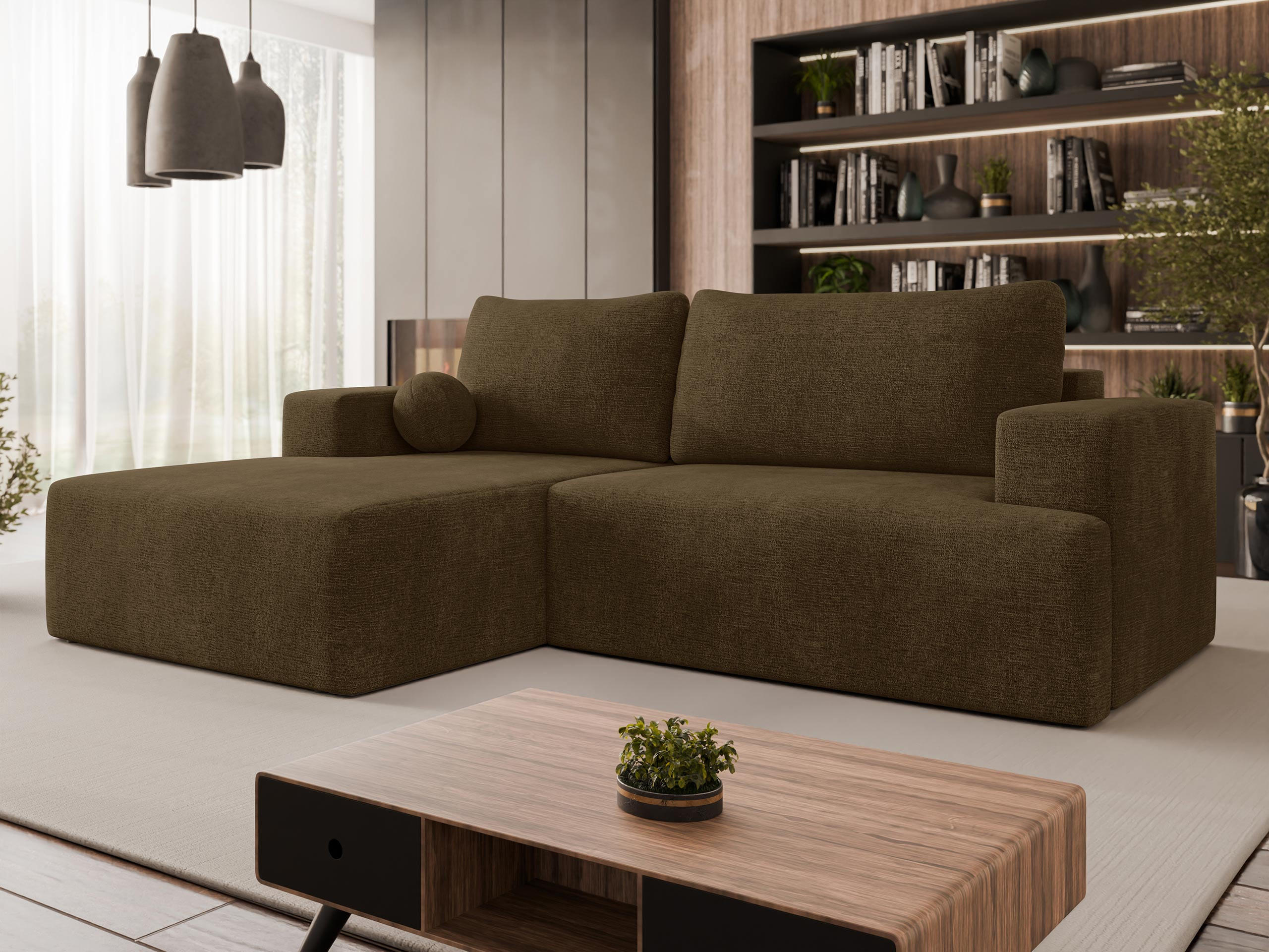 ECKSOFA Mivo, Seite: Links - Schwarz/Braun, Holz/Kunststoff (266/163cm) - MIRJAN24