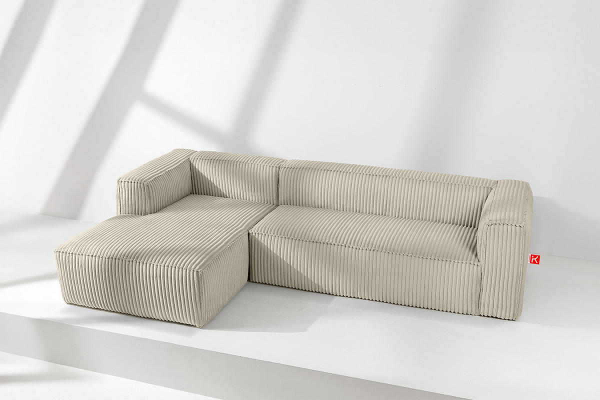 ECKSOFA-LINKS FEROX Modern, Cord-Stoff, cremefarben - Creme, Textil (305/175cm) - KONSIMO®
