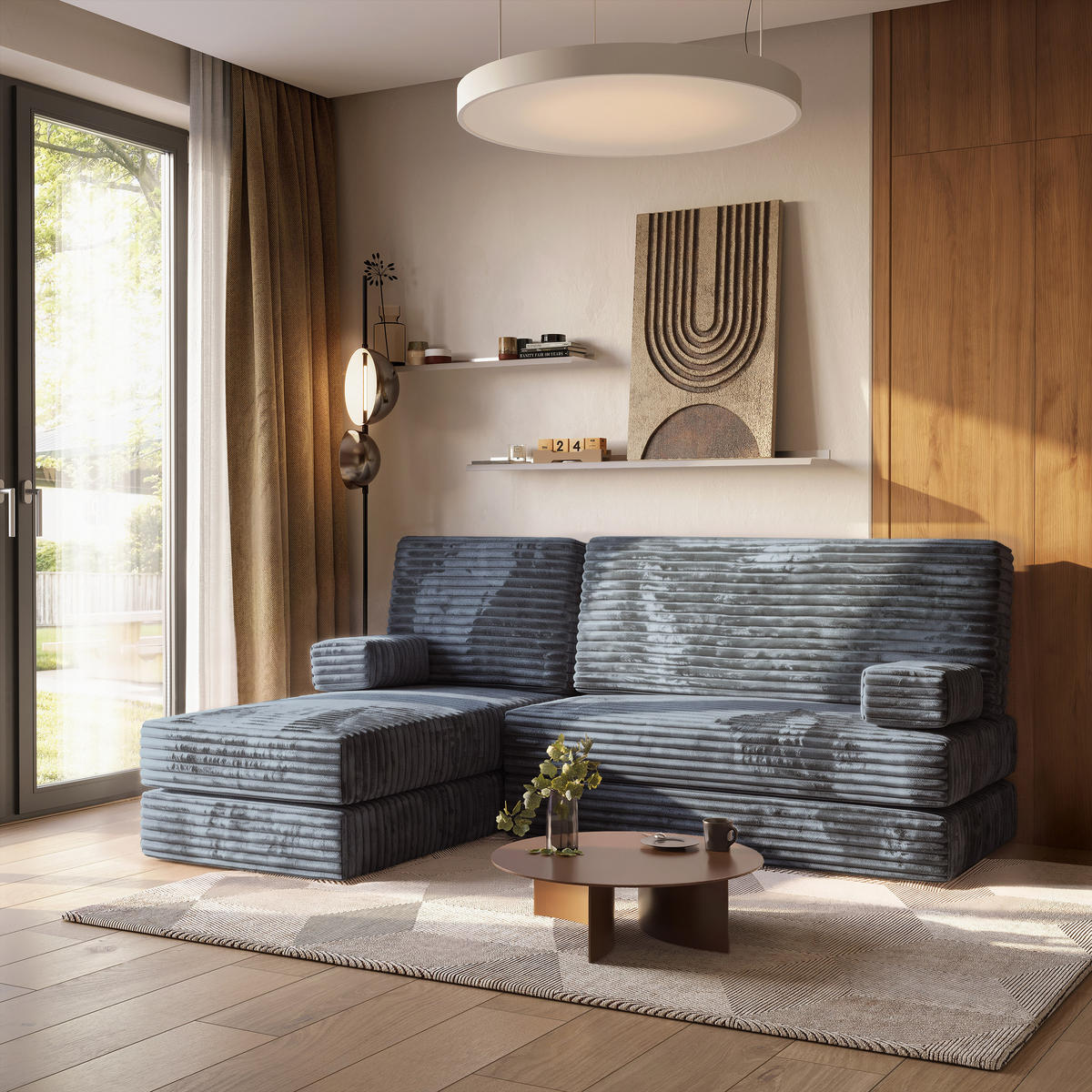 ROHOVÁ SEDAČKA NOTIA modulární Boneless pohovka s funkcí spaní, šedá TILIA 85 - šedohnědá, textil (200/120cm) - MASSENO