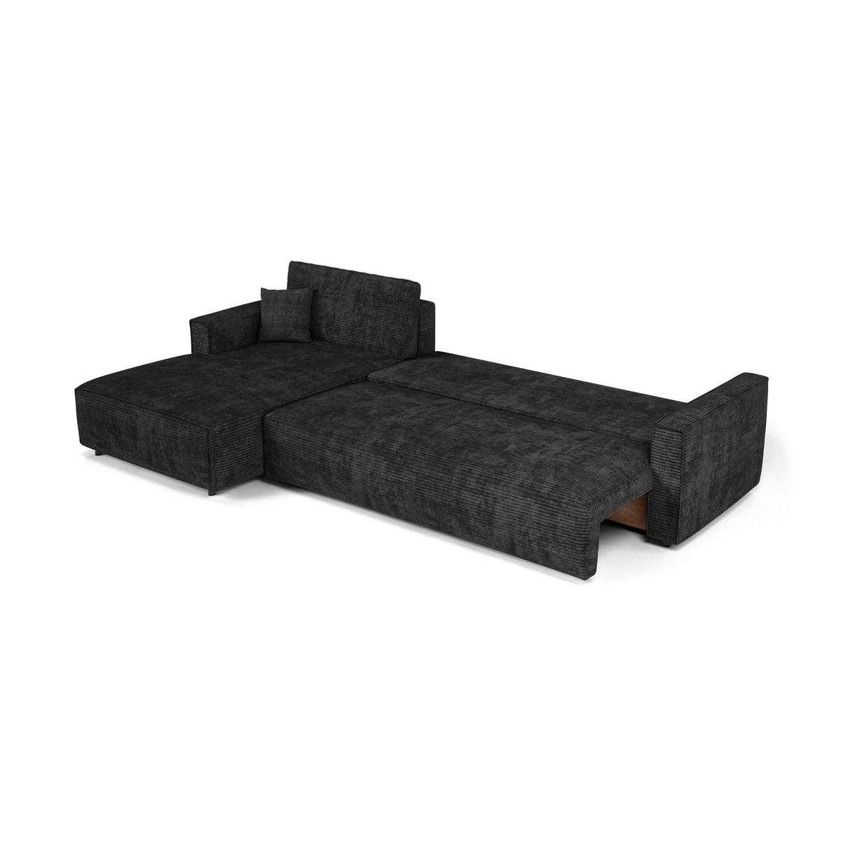 LINKSECK-SCHLAFSOFA mit Stauraum Cord Schwarz 297cm - Schwarz, Textil (297/167cm) - Premium Interiors