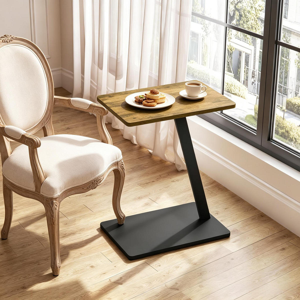 BEISTELLTISCH DE-37241 C-Form mit breitem Metallfuß Braun - Braun, Holzwerkstoff (48/33/64.5cm) - ComfortXL