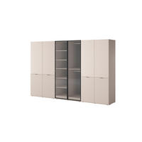 KLEIDERSCHRANK ZEN (Modular, Beige Matt, Beige & Geriffeltes Glas Flutes, 6-türig) - Beige/Schwarz, Holz/Holzwerkstoff (303/200/51cm) - Ravio