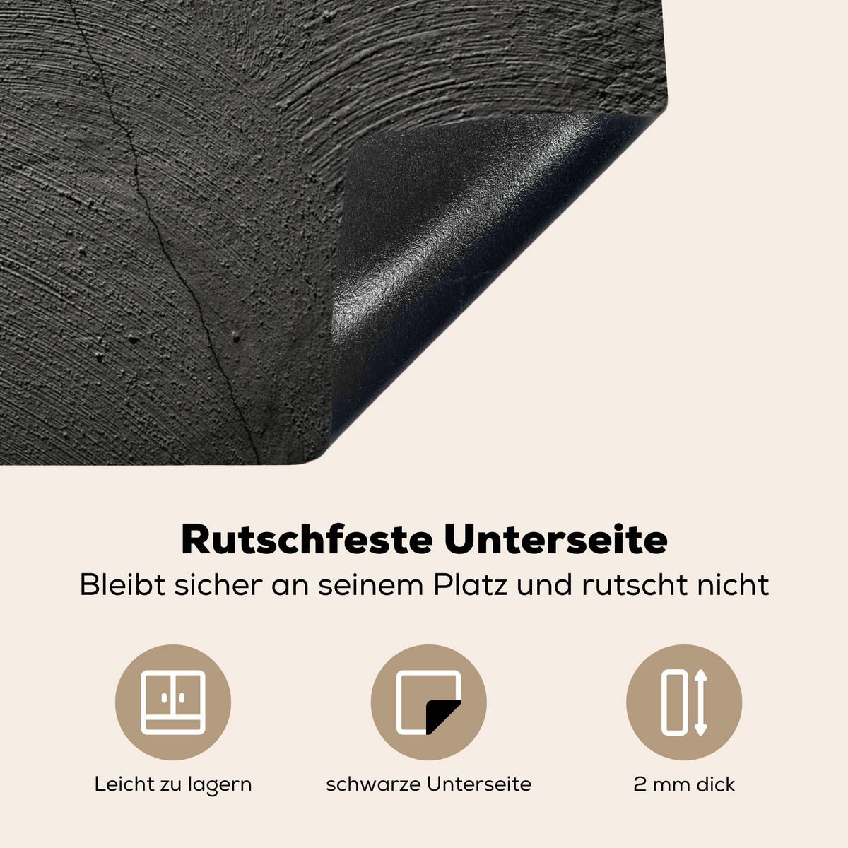 HERDABDECKPLATTE Beton - Schwarz - Industriell Ceranfeldabdeckung 59x52 cm - Anthrazit, Kunststoff (59/52/0.2cm) - MuchoWow
