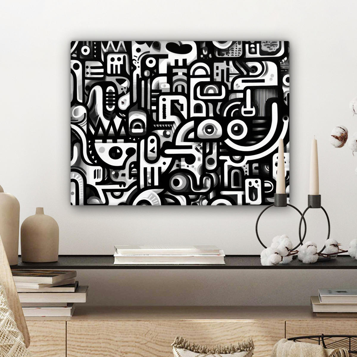 LEINWANDBILD Symbole - Abstrakt - Grafik - Schwarz Wandbild 40x30 cm - Schwarz, Textil (40/30cm) - MuchoWow