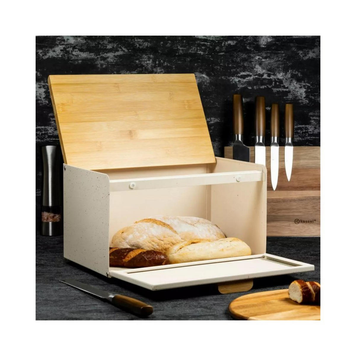 BROTKASTEN Creme 35.5/21/23.5 cm 7635 - Creme, Metall (21/23.5/35.5cm) - Klausberg 