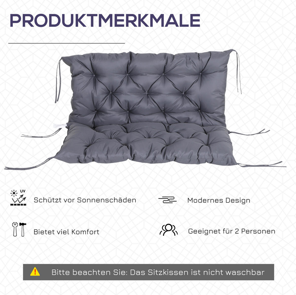 BANKAUFLAGE aus Polyester 100x98x8 cm in Dunkelgrau mit 6 Bändern - Dunkelgrau, Textil (98/8/100cm) - Modfu