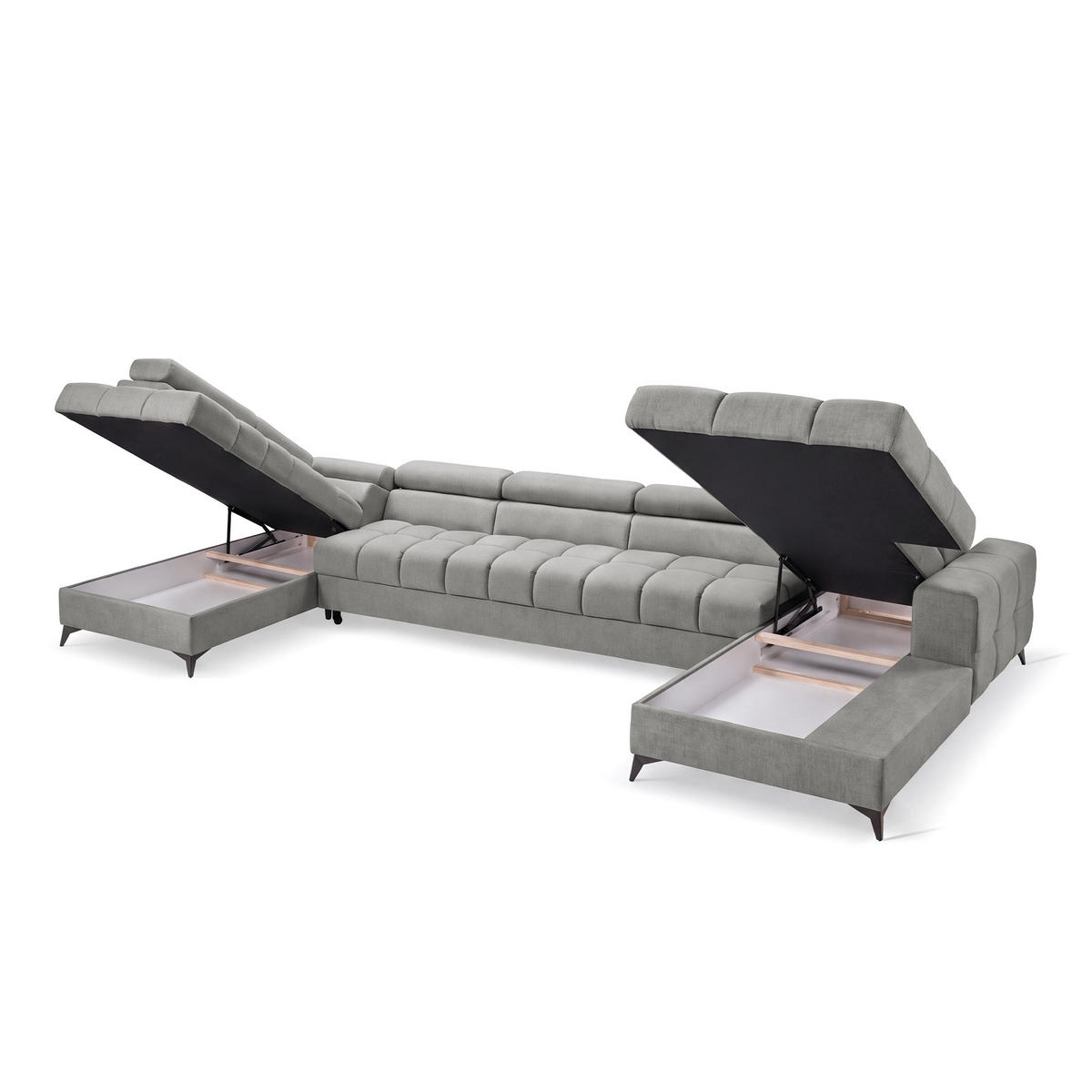 ECKSOFA PUDDING MAXI U Links mit Schlaffunktion 125x330 Velours Grau - Schwarz/Grau, Holz/Textil (203/421cm) - Muffo