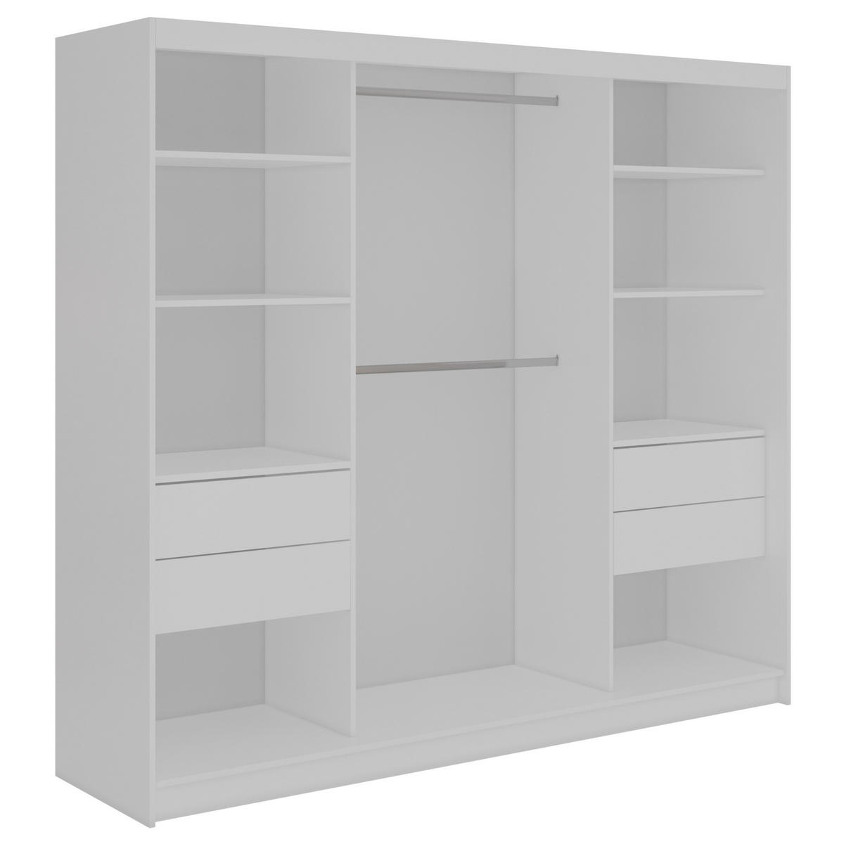 SCHWEBETÜRENSCHRANK mit Lamellen und Schubladen LUMOS - 240 - Weiß und Eiche Artisan - Alufarben/Weiß, Holzwerkstoff/Metall (240/216/61cm) - MKS