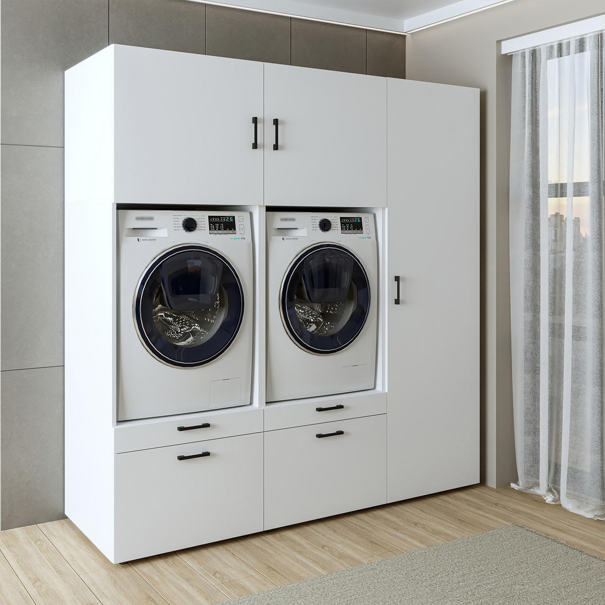 WASCHMASCHINENSCHRANK Serie 2 194cm Breit, 205cm Hoch - Weiß, Holzwerkstoff (194/205/67cm)