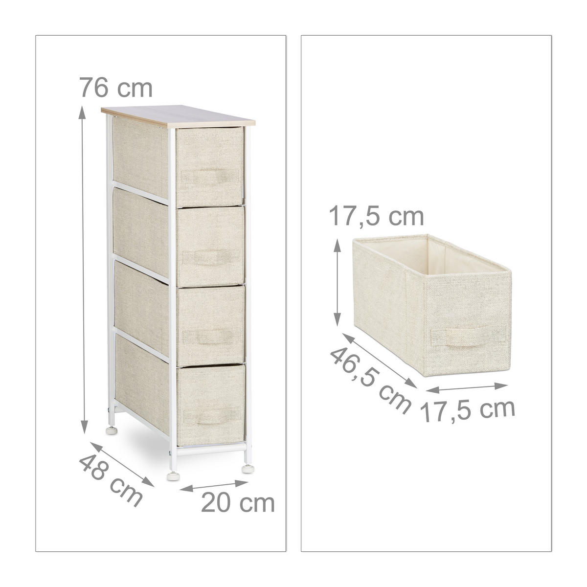 SCHUBLADENBOX - Creme, Holzwerkstoff/Textil (20/76/48cm) - Relaxdays