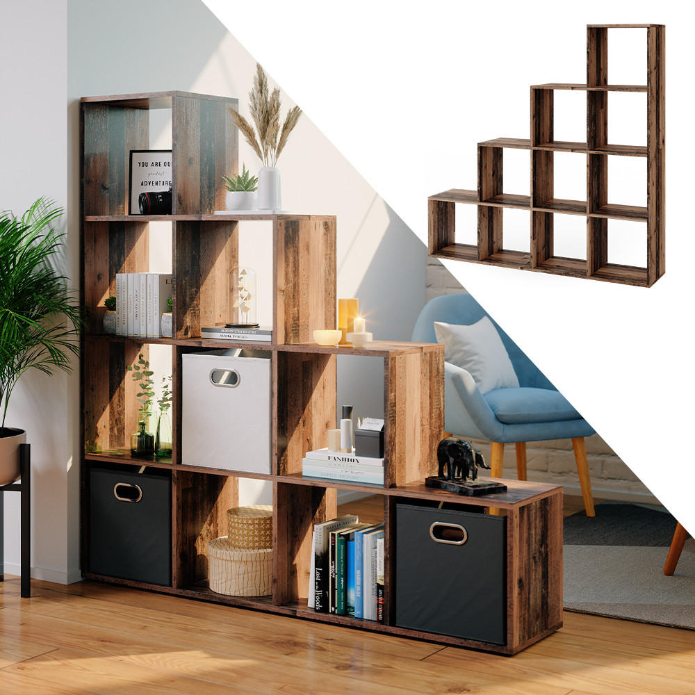 TREPPENREGAL Antikholz 142.5 x 140 cm - Eichefarben, Holzwerkstoff (142.5/140/29cm) - Vicco