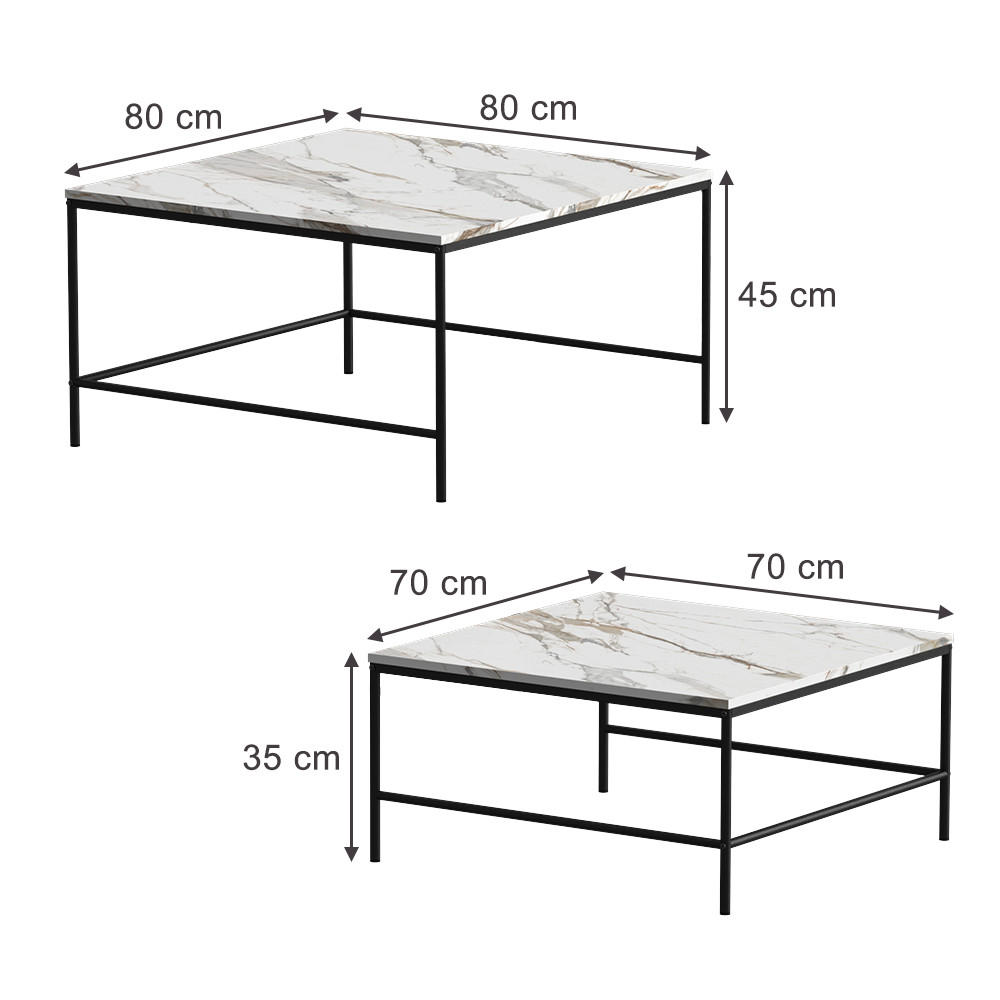 COUCHTISCH-SET Ramio Weiß/Schwarz 80 x 80 cm 2 Teile - Schwarz/Weiß, Holzwerkstoff (80/80/45cm) - Vicco