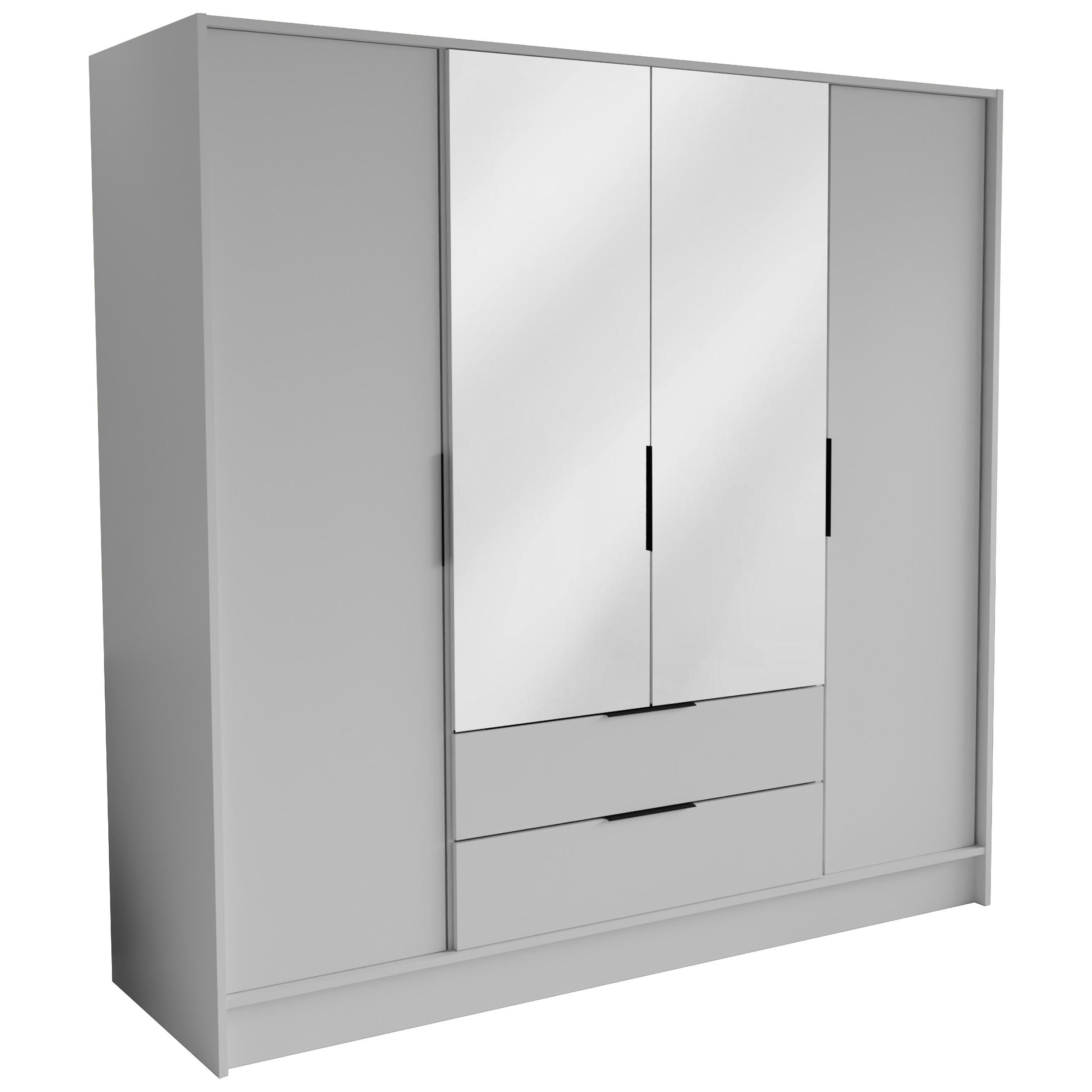 DREHTÜRENSCHRANK CAVA 200/200/51 cm Modern Kleiderschrank 4-türig mit Spiegel Weiß - Weiß, Holzwerkstoff (200/200/51cm) - MASSENO