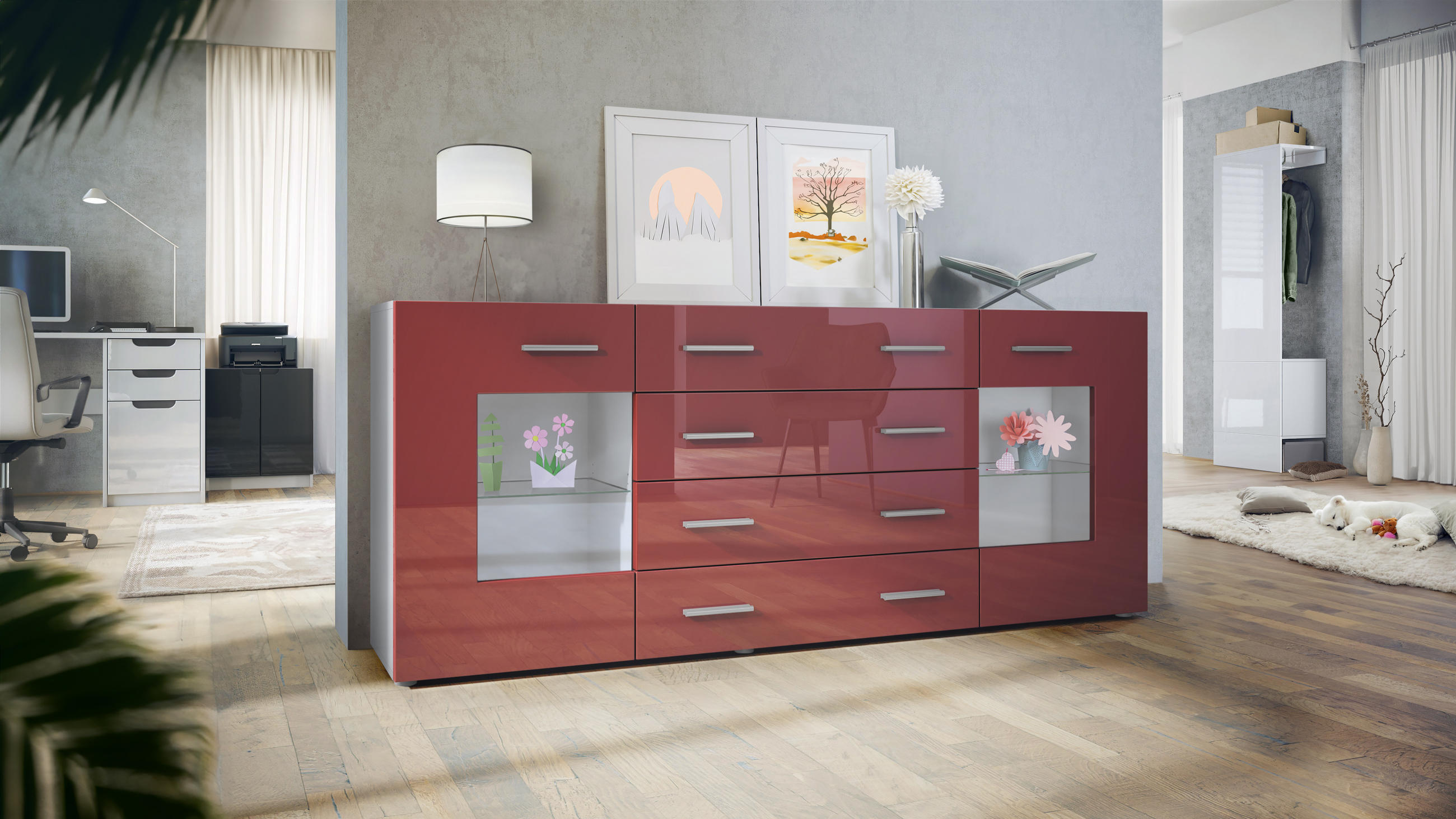 SIDEBOARD Noah Bordeaux Hochglanz - Bordeaux, Holzwerkstoff (166/72/35cm) - Vladon