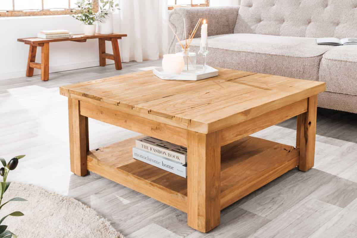COUCHTISCH JAVA Teakholz quadratisch Natur 70cm - Schwarz/Braun, Holz (70/70/32cm) - riess-ambiente